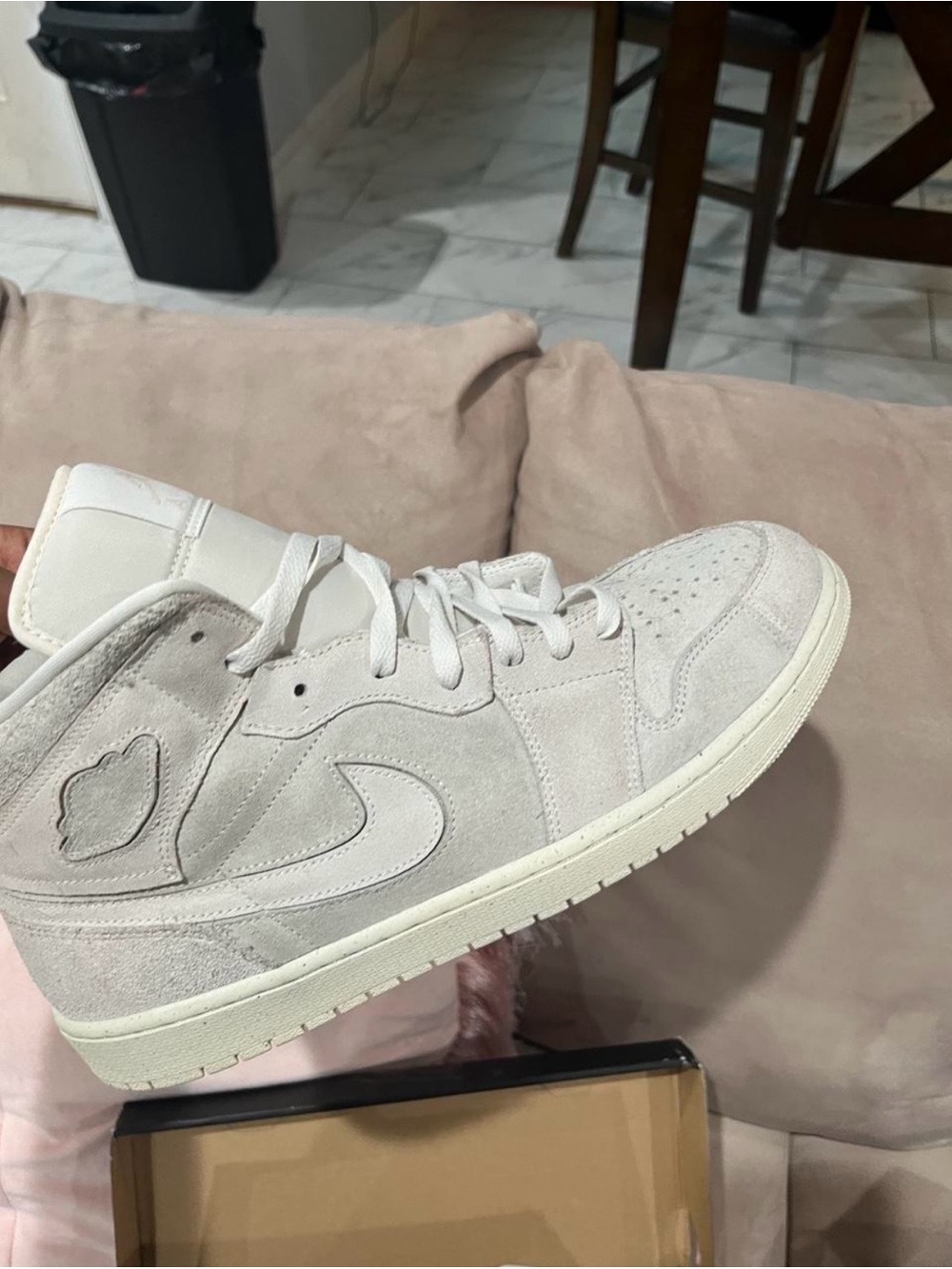 Jordan Men's High-Top Suede Sneakers in Light Gray - Picture 2 of 3
